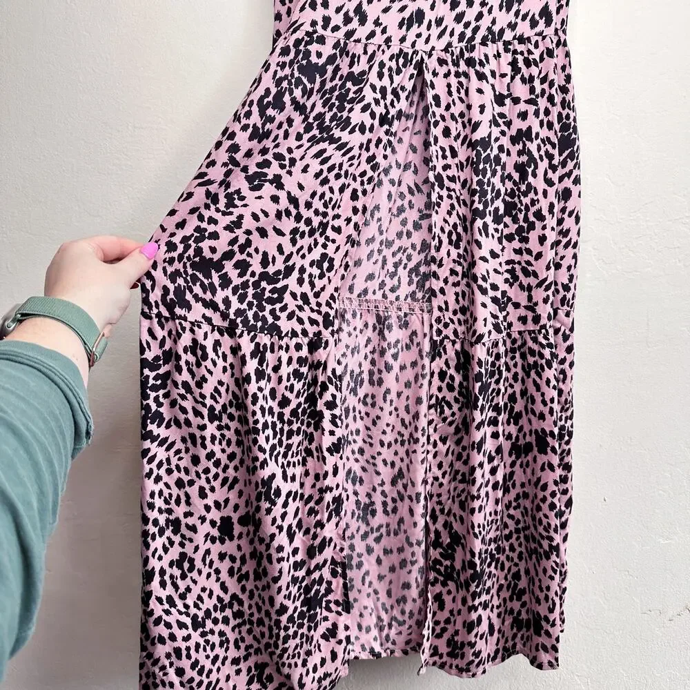 Stillwater Memz Pebbles Pink Cheetah Leopard Print Tiered Leg Slit Maxi Dress XS - Picture 5 of 13